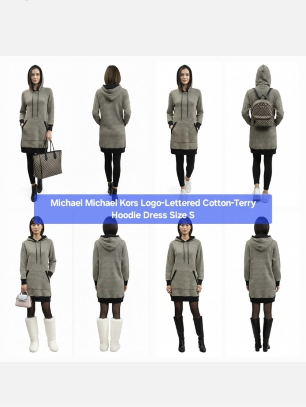 Michael Michael Kors Logo-Lettered Cotton-Terry Hoodie Dress Size S